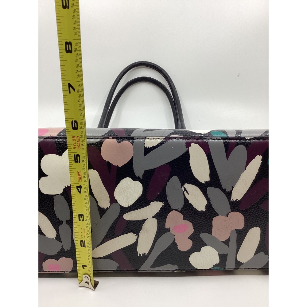 Kate Spade New York Black Floral Pebbled Leather Tote Bag Pink Purple Black - Picture 6 of 7